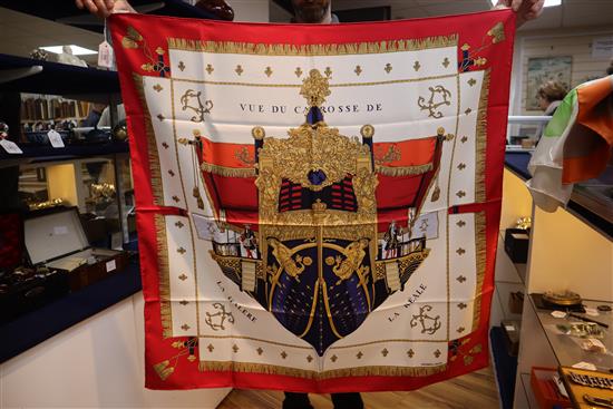 Three Hermes silk scarves, Walk in the Park, La Reale and Les Capucines